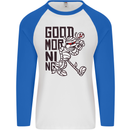 Good Morning Mummy Coffee Halloween Mens L/S Baseball T-Shirt White/Royal Blue