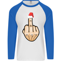 Bah Humbug Finger Flip Funny Christmas Rude Mens L/S Baseball T-Shirt White/Royal Blue