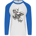 5 Skulls Demons Biker Gothic Heavy Metal Mens L/S Baseball T-Shirt White/Royal Blue