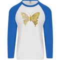 Butterfly Inspirational Quote Rhopalocera Mens L/S Baseball T-Shirt White/Royal Blue