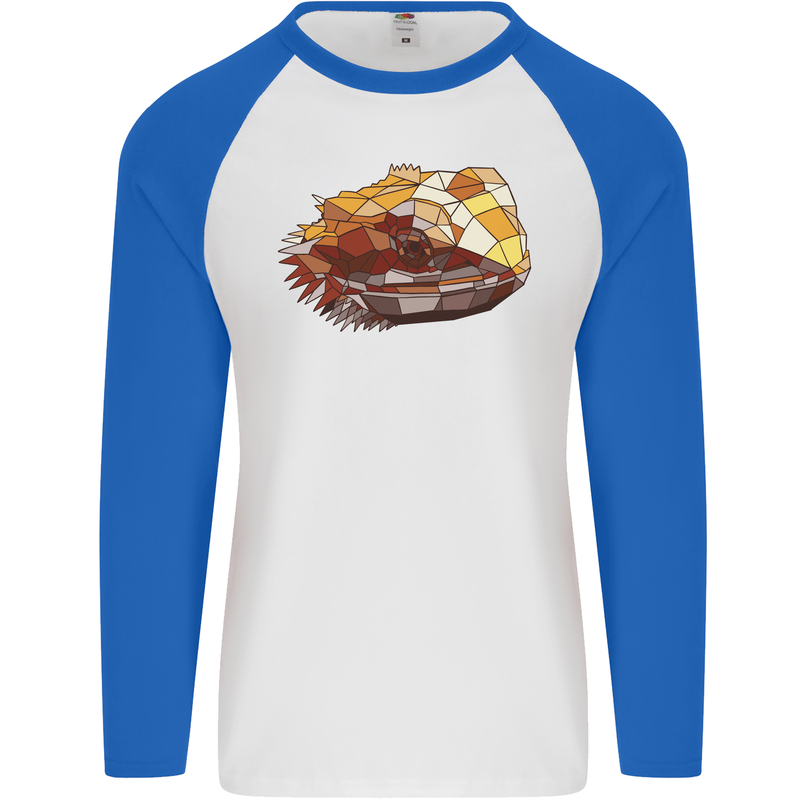 Polygonal Chameleon Mens L/S Baseball T-Shirt White/Royal Blue