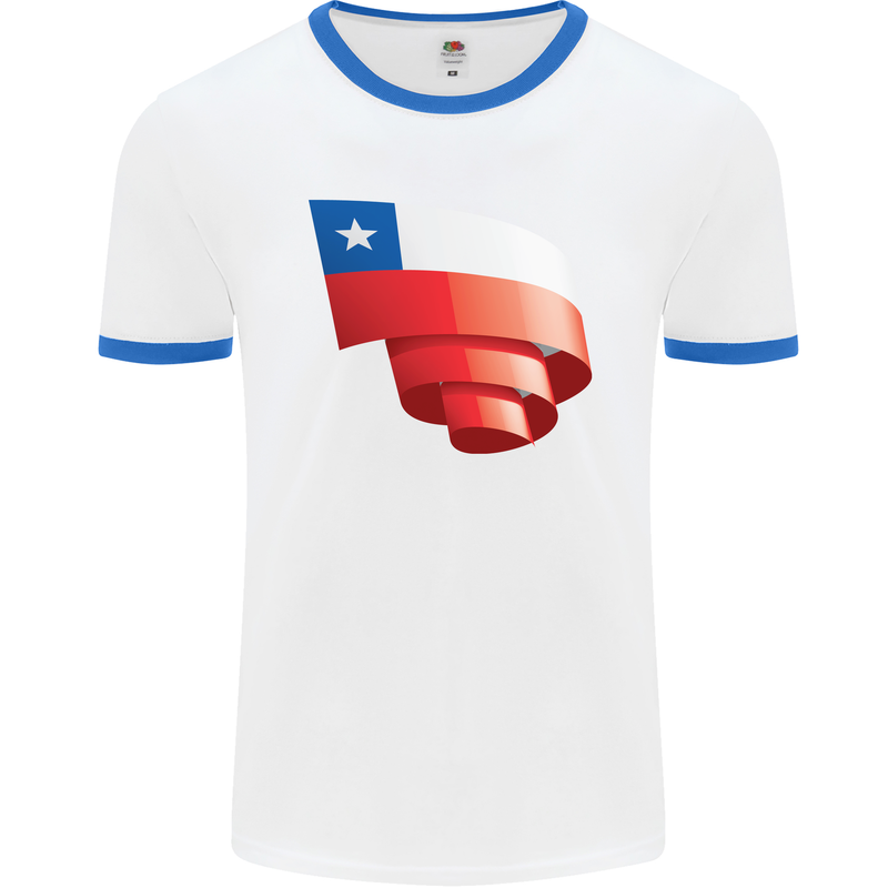 Curled Chile Flag Chilean Day Football Mens Ringer T-Shirt White/Royal Blue