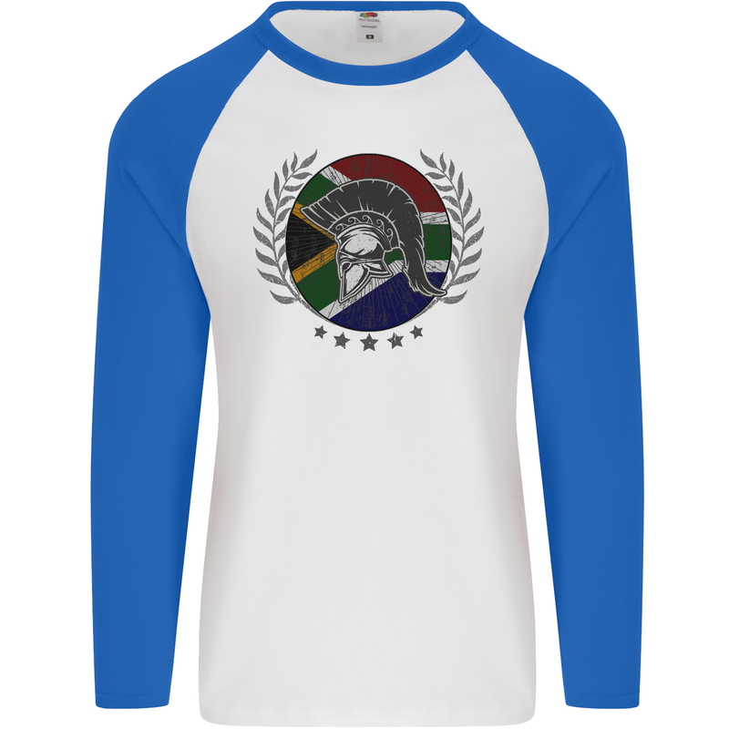 South Africa Bodybuilding Gym Training African Mens L/S Baseball T-Shirt White/Royal Blue