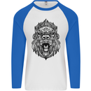 Ape Mandala Art Mens L/S Baseball T-Shirt White/Royal Blue