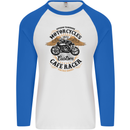 Biker Custom Cafe Racer Motorbike Mens L/S Baseball T-Shirt White/Royal Blue