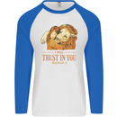 Religion Christianity Bible Trust in Lion Mens L/S Baseball T-Shirt White/Royal Blue