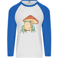 A Frog Under a Toadstool Umbrella Toad Mens L/S Baseball T-Shirt White/Royal Blue