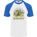 Bushcraft Funny Outdoor Pursuits Scouts Camping Mens S/S Baseball T-Shirt White/Royal Blue