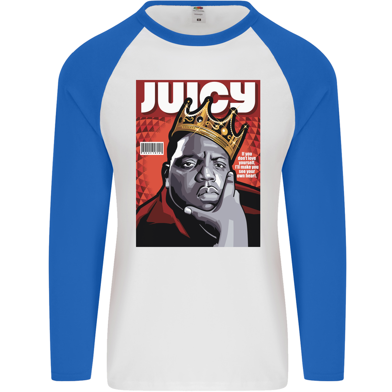 Juicy Rap Music Hip Hop Rapper Mens L/S Baseball T-Shirt White/Royal Blue