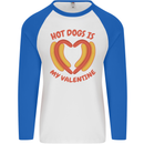 Hot Dog Anti Valentines Day Single Funny Mens L/S Baseball T-Shirt White/Royal Blue