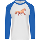 A Galloping Horse Equestrian Mens L/S Baseball T-Shirt White/Royal Blue