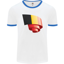 Curled Belgium Flag Belgian Day Football Mens Ringer T-Shirt White/Royal Blue