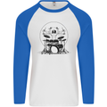 Virtruvian Drummer Funny Drumming Drum Mens L/S Baseball T-Shirt White/Royal Blue