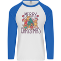 Gingerbread Man Merry Christmas Mens L/S Baseball T-Shirt White/Royal Blue