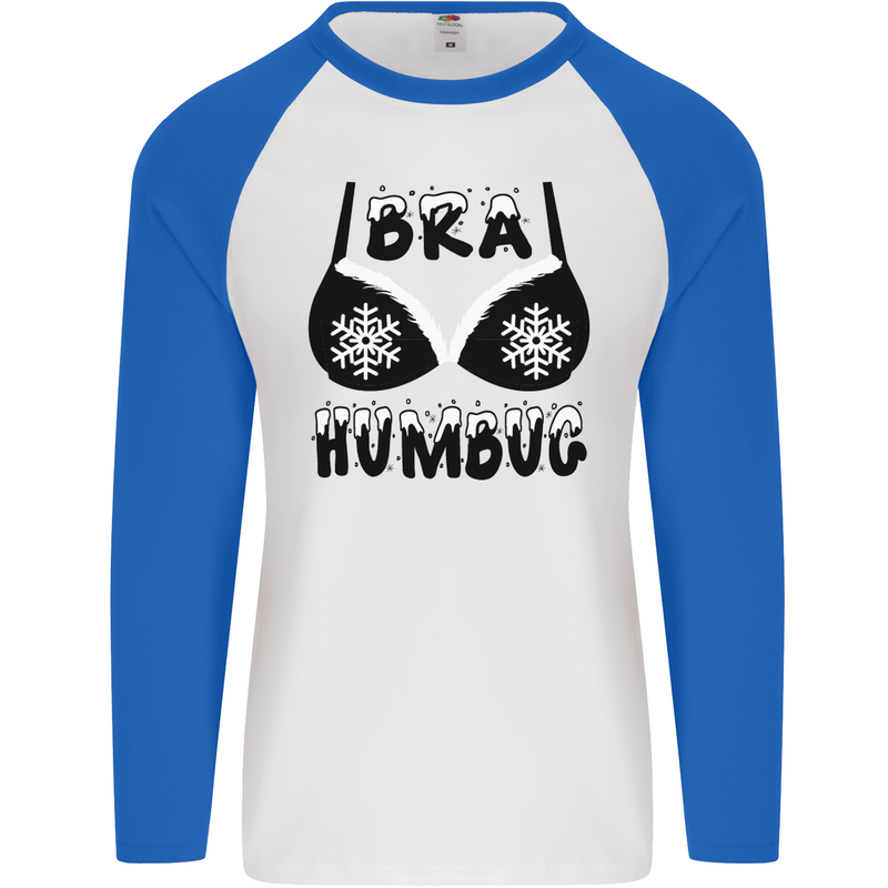 Bra Humbug Snowflake Funny Christmas Mens L/S Baseball T-Shirt White/Royal Blue