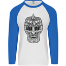 Medieval Skull Helmet Mens L/S Baseball T-Shirt White/Royal Blue