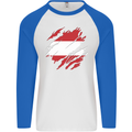 Torn Austria Flag Austrian Day Football Mens L/S Baseball T-Shirt White/Royal Blue