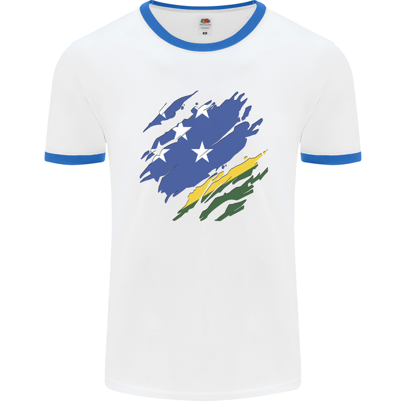 Torn Solomon Islands Flag Day Football Mens Ringer T-Shirt White/Royal Blue