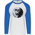 Skull Moon Gothic Halloween Zombie Biker Mens L/S Baseball T-Shirt White/Royal Blue