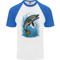 Jumping Pike Fish Fishing Fisherman Mens S/S Baseball T-Shirt White/Royal Blue