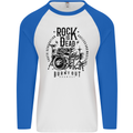 Rock is Dead Drum Kit Drummer Drumming Mens L/S Baseball T-Shirt White/Royal Blue