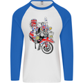 Union Jack MOD Scooter British Flag Bike Mens L/S Baseball T-Shirt White/Royal Blue