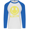 Headphones DJ Life Acid Face Vinyl Decks Mens L/S Baseball T-Shirt White/Royal Blue