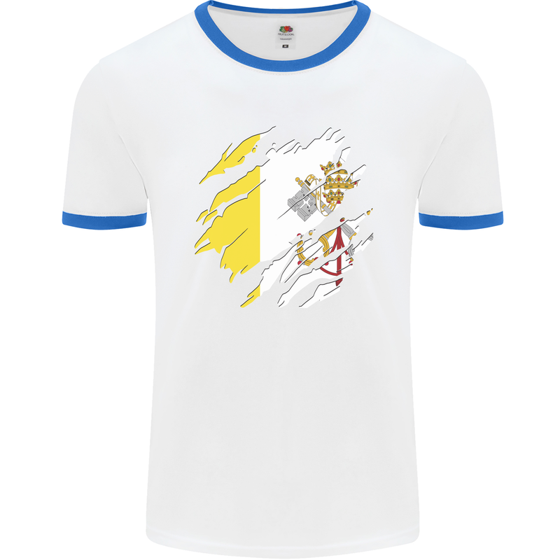 Torn Vatican Flag Day Mens Ringer T-Shirt White/Royal Blue