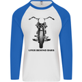 Lifer Behind Bars Motorcycle Motorbike Mens L/S Baseball T-Shirt White/Royal Blue