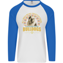 A Bulldog Dog Mens L/S Baseball T-Shirt White/Royal Blue