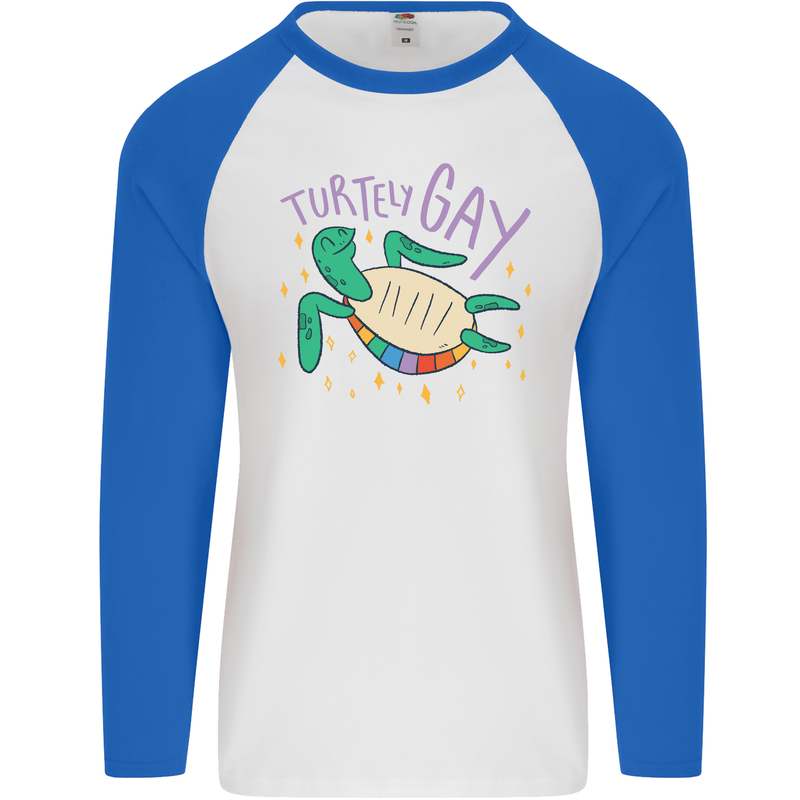 LGBT Turtle Gay Pride Day Awareness Mens L/S Baseball T-Shirt White/Royal Blue