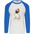 Merry Pugmas Funny Christmas Pug Mens L/S Baseball T-Shirt White/Royal Blue