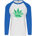 Highrish St. Patrick's Day Weed Drugs Funny Mens L/S Baseball T-Shirt White/Royal Blue
