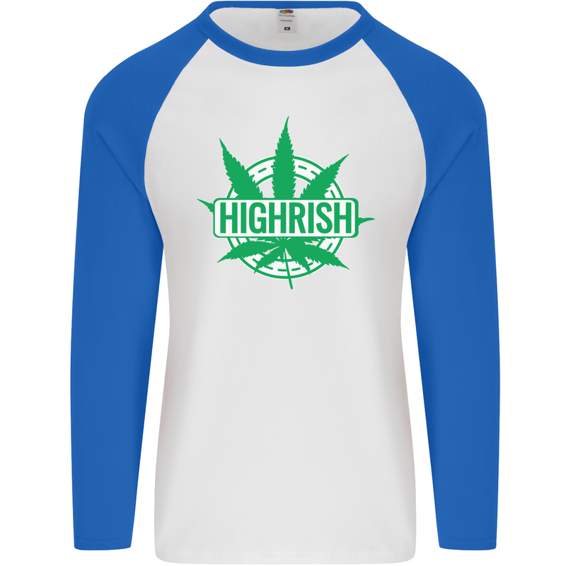 Highrish St. Patrick's Day Weed Drugs Funny Mens L/S Baseball T-Shirt White/Royal Blue