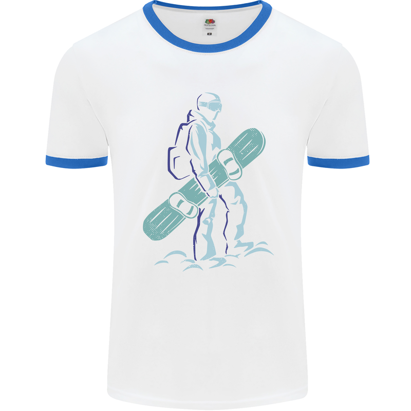 A Snowboarding Figure Snowboarder Mens Ringer T-Shirt White/Royal Blue