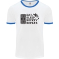 Eat Sleep Hockey Repeat Street Ice Funny Mens Ringer T-Shirt White/Royal Blue