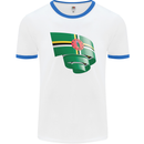 Curled Dominica Flag Dominican Day Football Mens Ringer T-Shirt White/Royal Blue