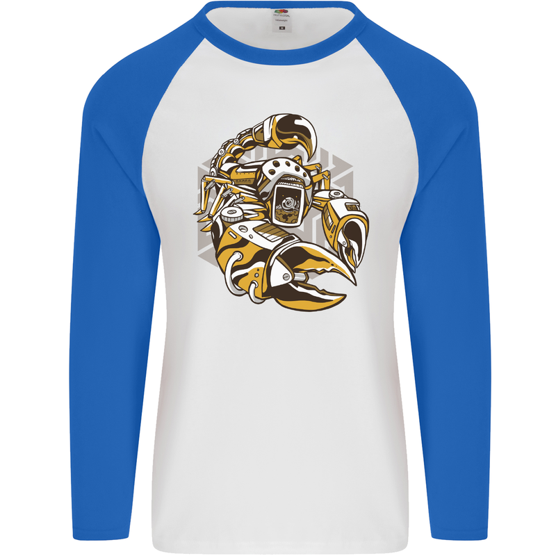 Steampunk Scorpion Mens L/S Baseball T-Shirt White/Royal Blue