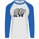 Bear Tree Animal Ecology Mens L/S Baseball T-Shirt White/Royal Blue