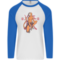 Chinese Zodiac Shengxiao Year of the Monkey Mens L/S Baseball T-Shirt White/Royal Blue