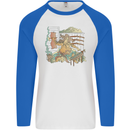 Katana Blacksmith Japanese Samurai Sword Mens L/S Baseball T-Shirt White/Royal Blue