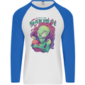 All Mad Here Alien Magic Mushrooms Mens L/S Baseball T-Shirt White/Royal Blue
