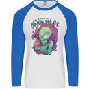 All Mad Here Alien Magic Mushrooms Mens L/S Baseball T-Shirt White/Royal Blue