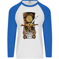 Steampunk Skull Mens L/S Baseball T-Shirt White/Royal Blue