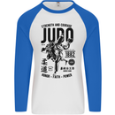 Judo Strength and Courage Martial Arts MMA Mens L/S Baseball T-Shirt White/Royal Blue