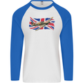 Hawker Hurricane with the Union Jack Mens L/S Baseball T-Shirt White/Royal Blue