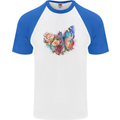 Christian Cross & Butterfly With Flowers Mens S/S Baseball T-Shirt White/Royal Blue