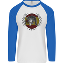 Spain Bodybuilding Flag Gym Training Spanish Mens L/S Baseball T-Shirt White/Royal Blue