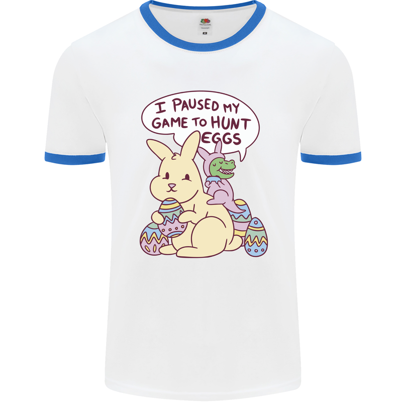 T-Rex Egg Hunt Mens Ringer T-Shirt White/Royal Blue