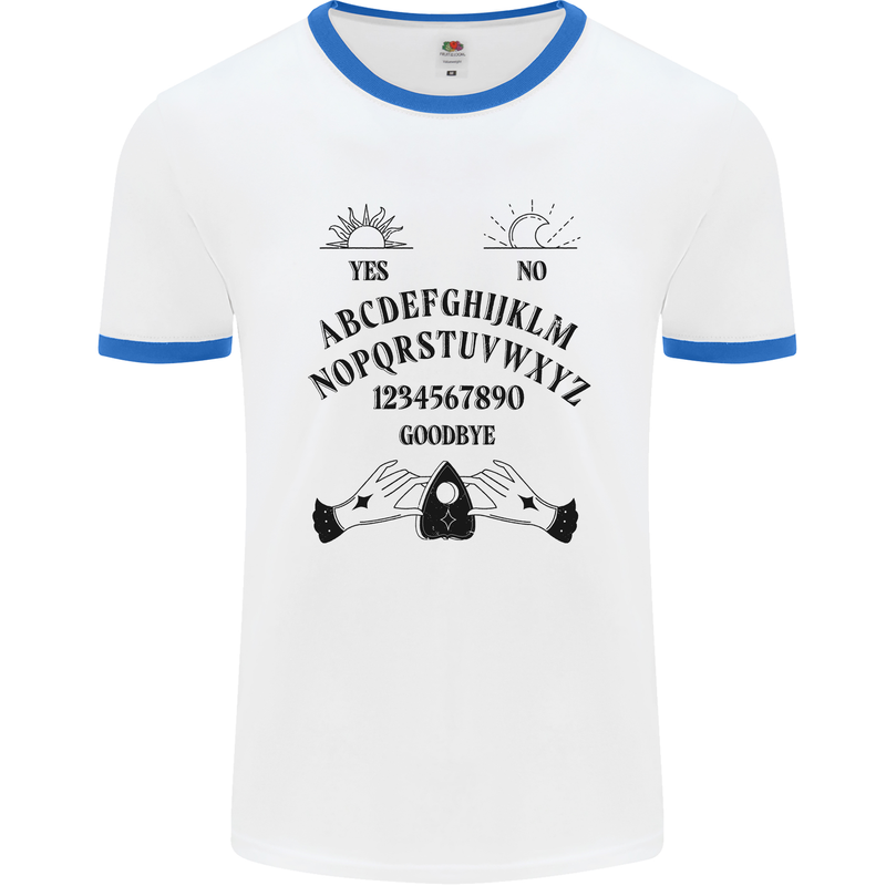 Ouija Board Dark Black Magic Voodoo Mens Ringer T-Shirt White/Royal Blue